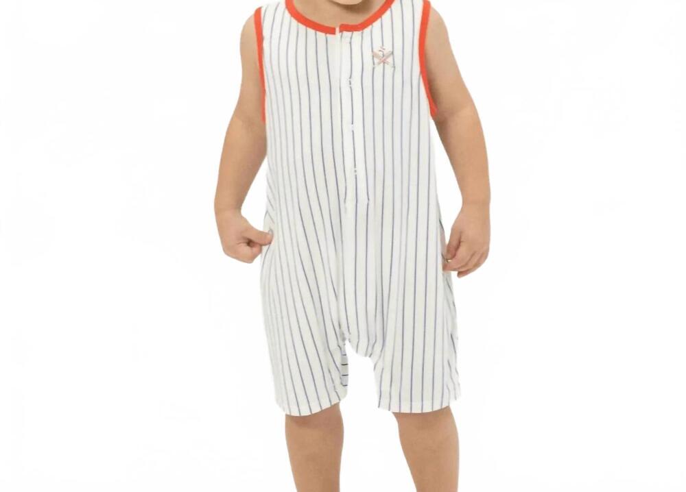 NEW ANGEL DEAR kids baseball stripe bamboo sleeveless shortie romper in white
